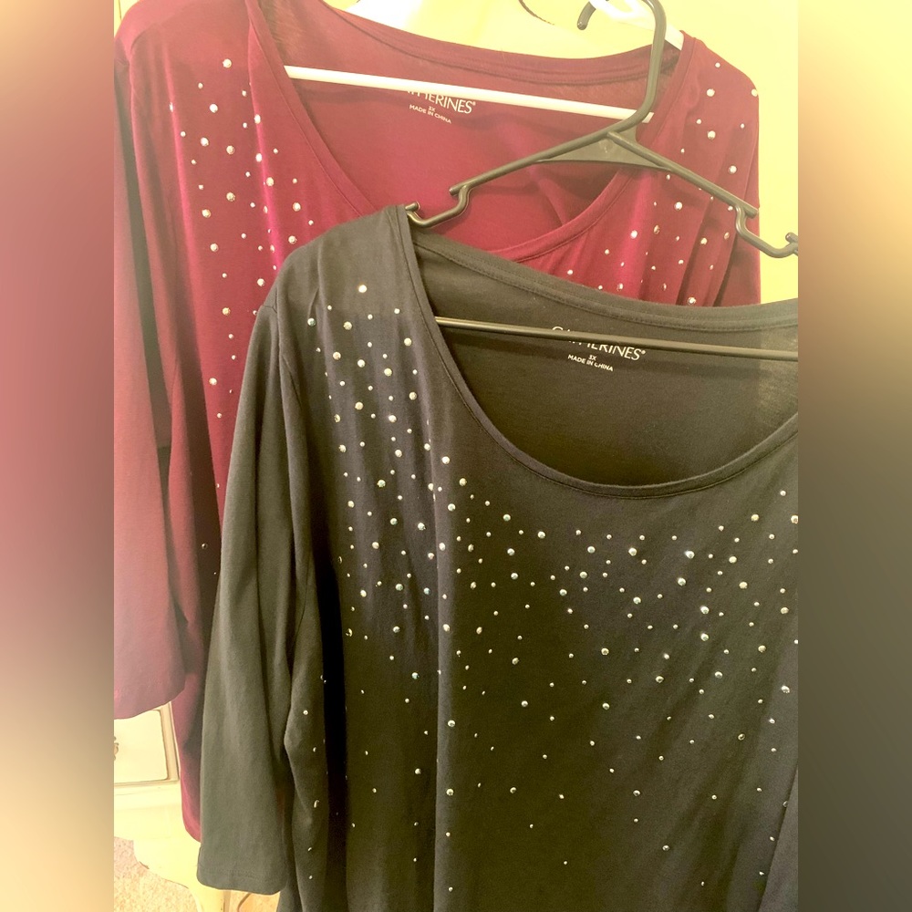 Catherines two top buy! Size 3X. One is black, other purple. Beaded in front